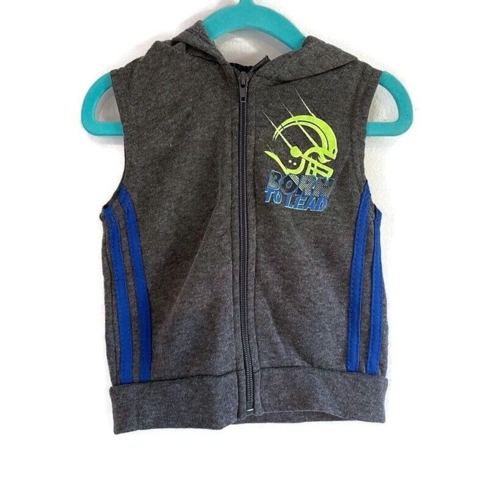 Pro Athlete Boys Born to Lead Gray Fleece Football Hooded Zip Vest Size 2T